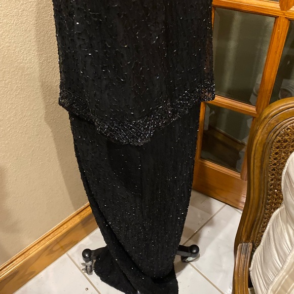 Vintage BRILLIANTE 100% SILK Beaded Cocktail Gown With Attached Jacket  size PXL - Picture 7 of 10